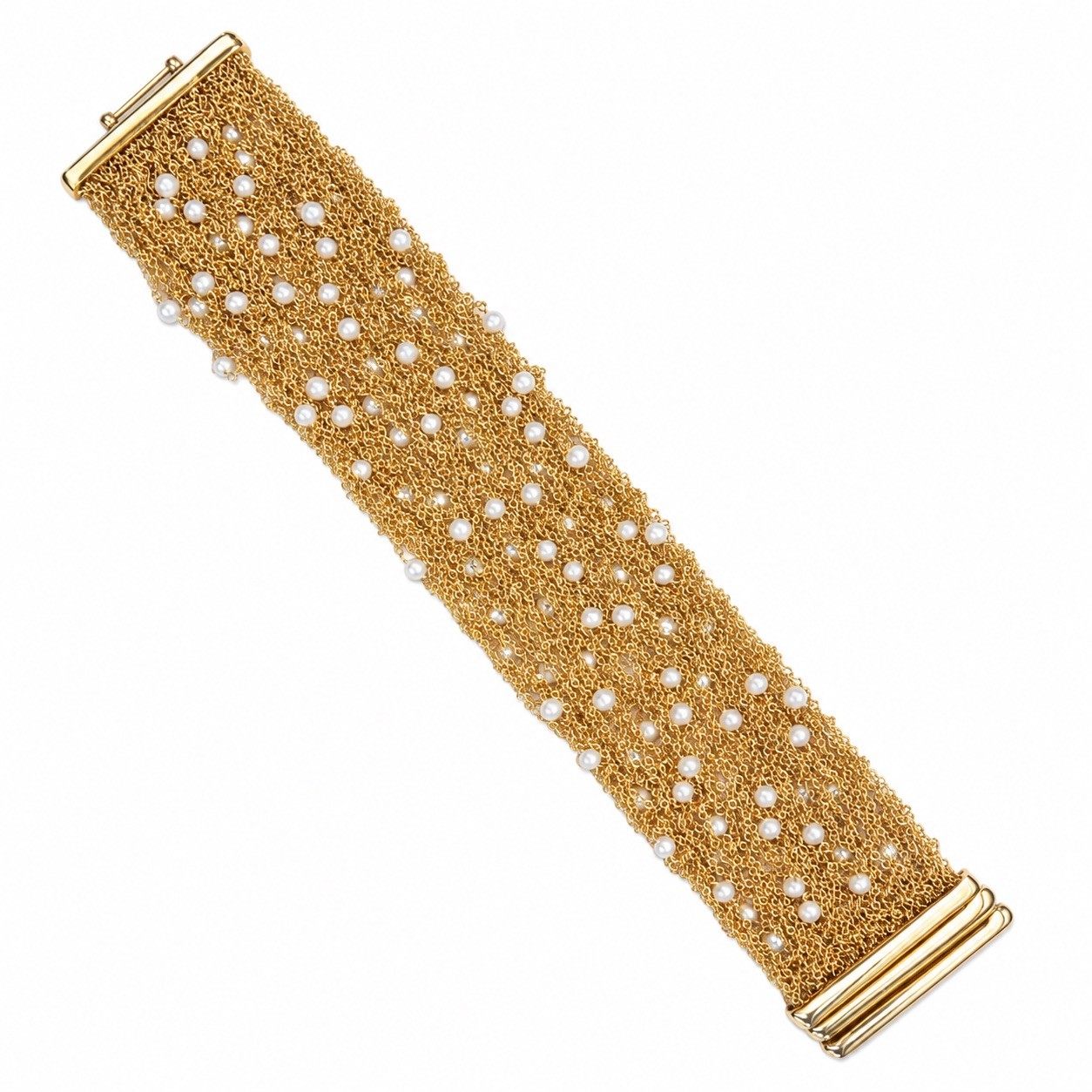 18K Gold Mesh Bracelet with Pearls